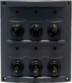 Kunststof schakelpaneel, 12V, 6-schakelaars, 15A zekeringen, incl. labelset, zwart - L0610064 72dpi - L0610064