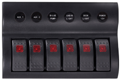 Schakelpaneel, 12V, 6-schakelaars & LED-indicators, Auto Fuse, afm. 183x120mm, waterdicht, 2x5A, 2x10A, 2x15A zekeringen - L0611176 72dpi - L0611176