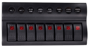 Schakelpaneel, 12V, 8-schakelaars & LED-indicators, Auto Fuse, afm. 235x120mm, waterdicht, 2x5A, 3x10A, 3x15A zekeringen - L0611178 72dpi - L0611178