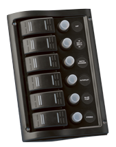 Schakelpaneel, 12V, 6-schakelaars & LED-indicators, autom. zekeringen (2x5A, 2x10A, 2x15A) - L0680016 72dpi - L0680016