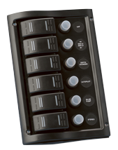 Schakelpaneel, 12V, 6-schakelaars & LED-indicators, autom. zekeringen (2x5A, 2x10A, 2x15A) - L0680016 72dpi - L0680016