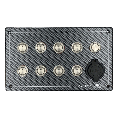 Schakelpaneel, Carbon-look polycarbonaat, 9-32V, waterdicht IP67; Afm.207x123mm - L0680108 1 - L0680108