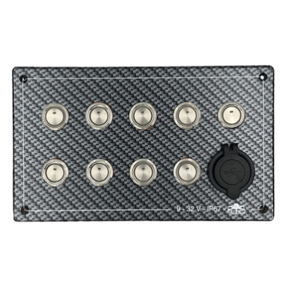 Schakelpaneel, Carbon-look polycarbonaat, 9-32V, waterdicht IP67; Afm.207x123mm - L0680108 - L0680108