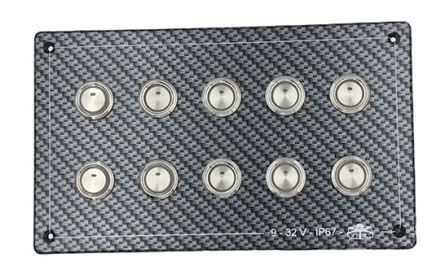 Schakelpaneel, Carbon-look polycarbonaat, 9-32V, waterdicht IP67  Afm.207x123mm - L0680109 - L0680109