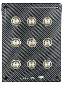 Schakelpaneel, Carbon-look polycarbonaat, 9-32V, waterdicht IP67 Afm.133x178mm - L0680208 - L0680208