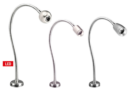 Flexibele LED-kaartleeslamp, verchroomd messing, 8-30V/1,2W, LED 1x 1W, warm white, met schakelaar - L4401324 - L4401325